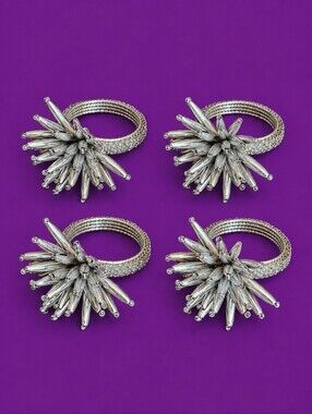 CYNTHIA ROWLEY Set of Four Starburst Holiday Beaded Napkin Rings